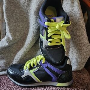 Osiris Black and Purple Sneakers with Neon Highlights